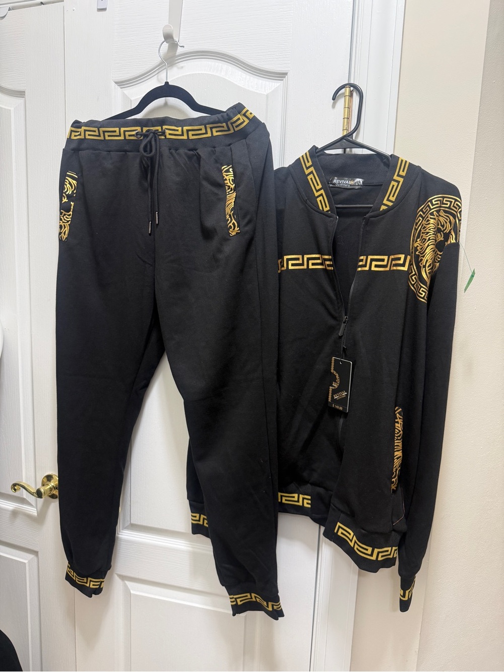 Black & Gold Track Pants -Luxury Greek Key Joggers new with tag retail pric $149